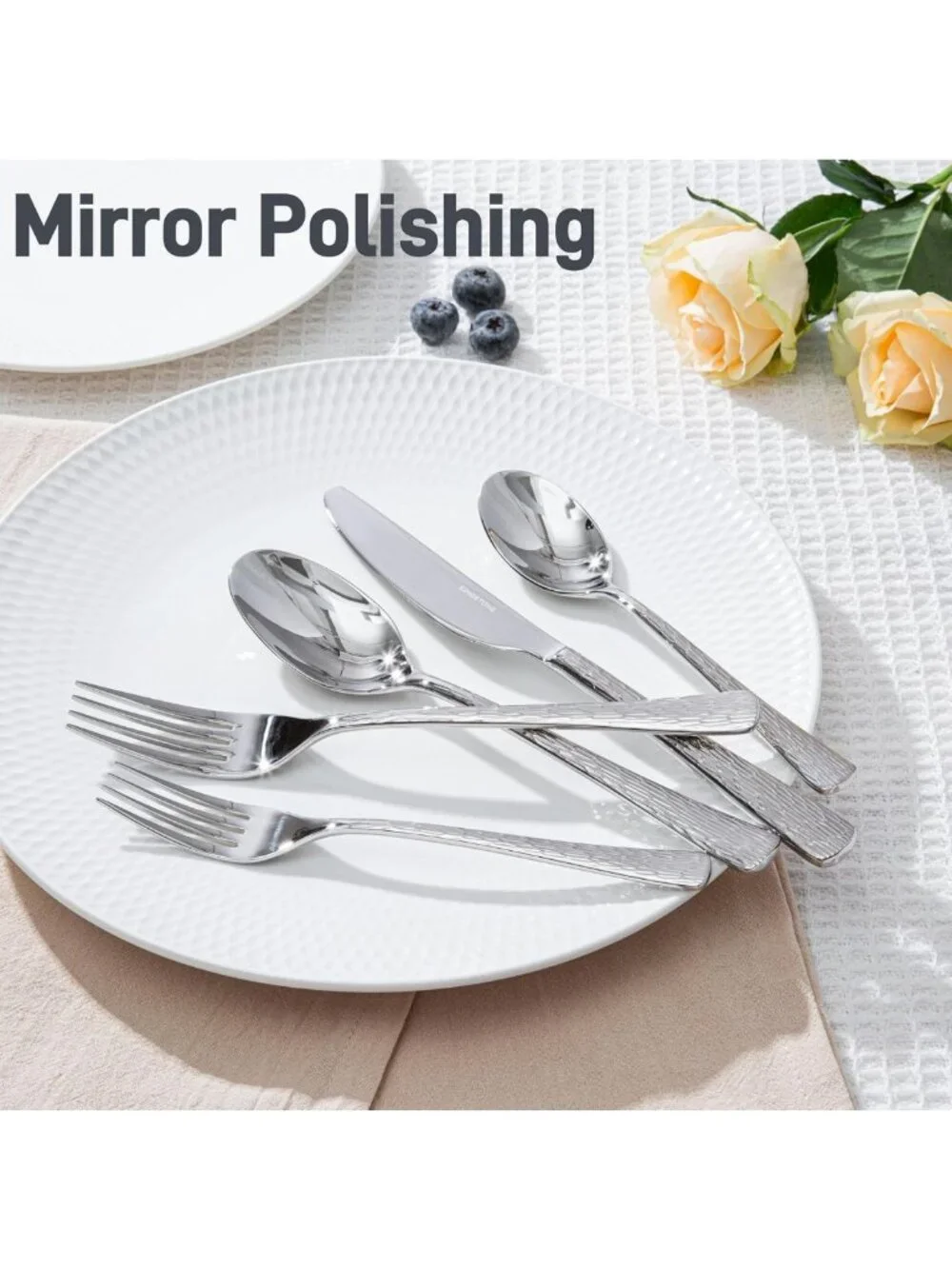 20-Piece Silverware Set for 4 | Hammered Stainless Steel Flatware, Dishwasher